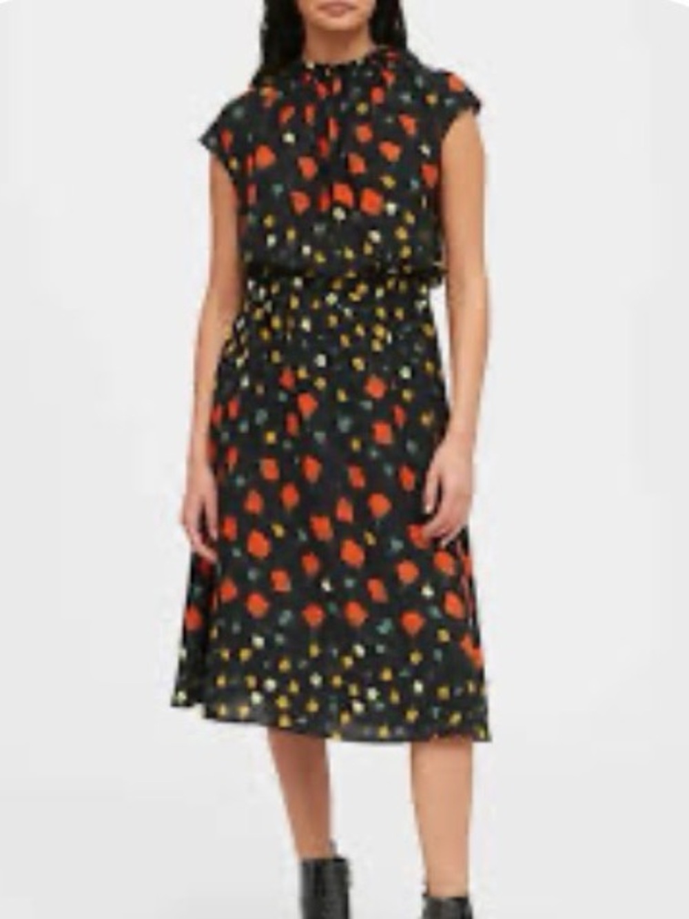 Banana Republic Black Floral Print Midi Dress EUC
